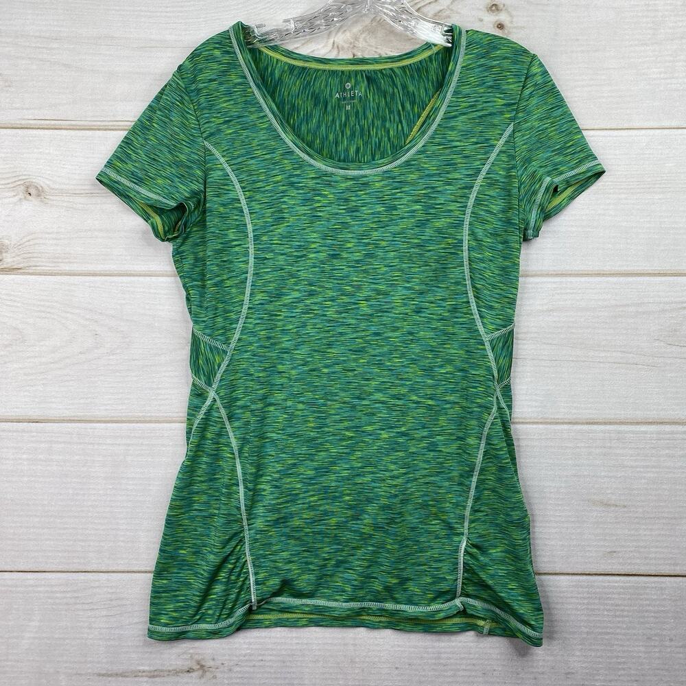 Athleta Shirt Womens M Green Space Dyed Short Sleeve Athletic Top Yoga Running